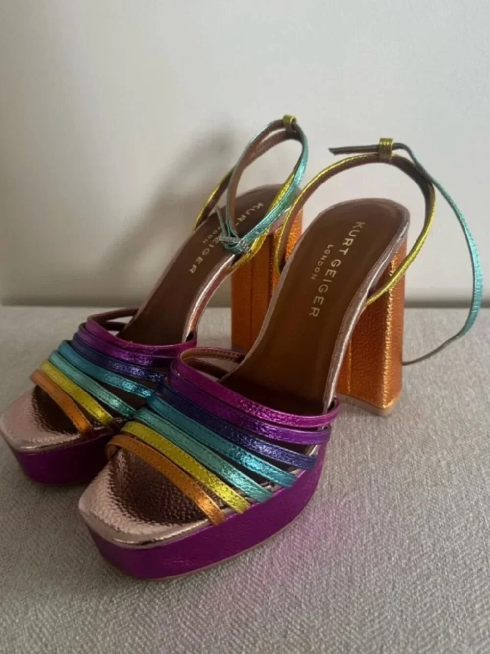 Kurt Geiger Pierra Metallic Rainbow Multi-Color Platform Slingbacks